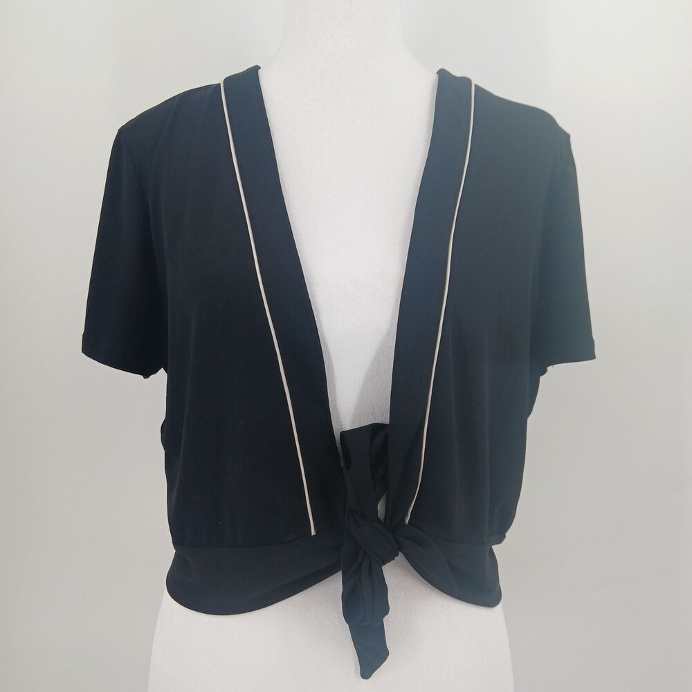 womens studio I plus size 14 black tie front cardigan blouse nautical classic